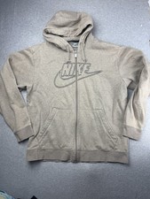 Vintage Nike Hoodie Mens L Y2K Tan Zip Up Swoosh Sweatshirt Embroidered