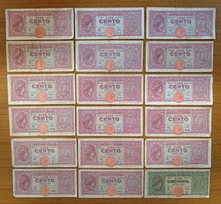 100 50 Lire Italia Turrita Regno d'Italia 1944 lotto x 18 banconote