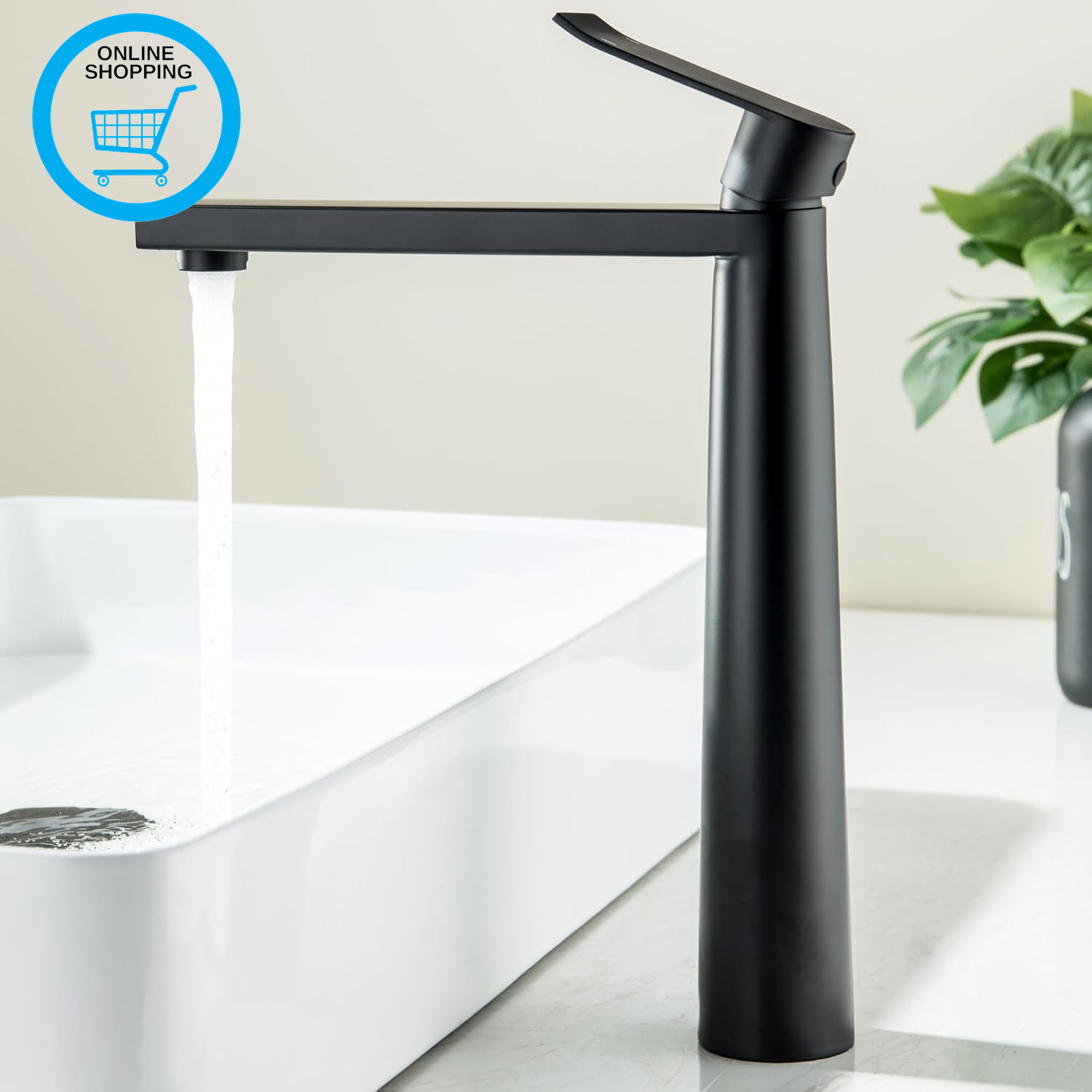 Tall Black Basin Tap, Matte Black High Rise Bathroom Taps Tall Basin Sink Mixer