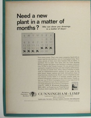 Print Ad Cunningham-Limp Total Building Service Concept Engineers Builders 1960s