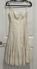 Elie Tahari White W Sandstone Enbroidery Boho Midi Dress Size 0 Spaghetti Strap
