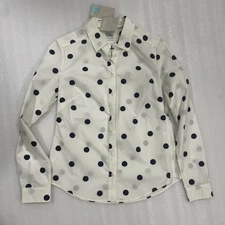 Boden The Classic Shirt OffWhite Black Polka Dot 100% Cotton Button Front 6R NWT