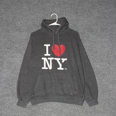 I Love New York Mens Size L Hoodie Gray Pullover Sweatshirt Winter Wear