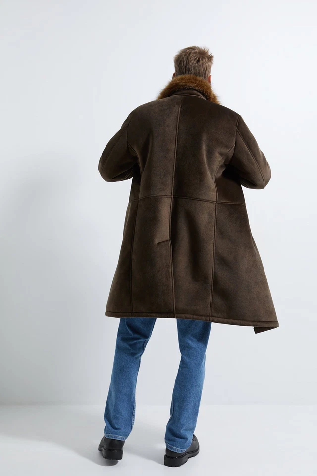 ZARA MENS BROWN SHEARLING COAT FAUX FUR COLLAR MEDIUM 40 UK/USA 50 IT NEW + TAG - Image 4 of 4