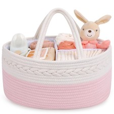 Diaper Caddy for Baby Girl-Cotton Rope Diaper Caddy, Diaper Organizer for Cha...