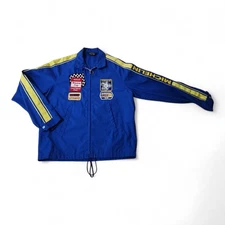 Vintage Michelin Swingster Jacket With Patches Blue Men Size Medium Full Zip USA