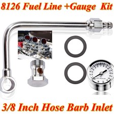 8126 Chrome Fuel Line W 38 Barbed W 1-12 Inch Fuel Pressure Gauge 0-15 Psi 8126 Chrome Fuel Line W 38 Barbed W 1-12 Inch Fuel Pressure Gauge 0-15 Psi