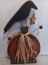 21 Primitive Wood Black Crow With Star Pumpki...