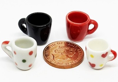 Puppenstube Keramik Tassen 4 gemischt konisch Miniatur Set 3T Maßstab 1:12 Tumdee