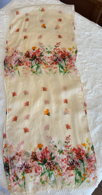 Uno Alla Volta 100% Silk Scarf Transparent Floral Made in India Womens 34'' x 13''