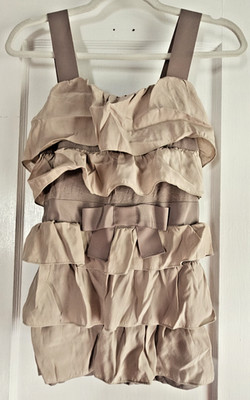 bordeaux Anthropologie tan silk ruffle tiers top adjustable straps womans S