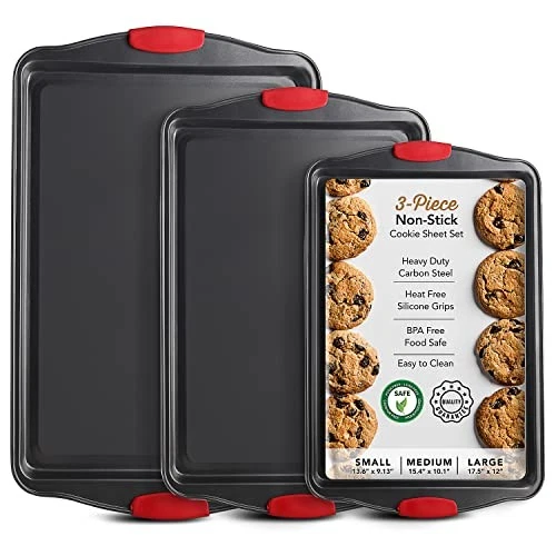 Baking Sheet Set, 3-Piece Cookie Sheet Set with Silicone Handles, Steel Baking
Opens in a new window