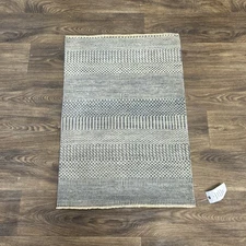 2'x3' Cloud Gray Modern Grass Design Hand Knotted Wool with Silk Mat Rug 