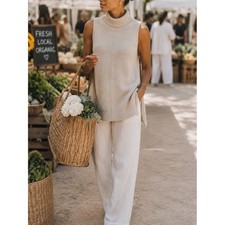 ASTR The Label Cream Sleeveless Turtleneck Sweater Tunic Small Soft Knit