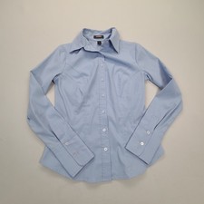 Express Shirt Womens 4 Blue Button Up Stretch Long Sleeve Dress Workwear