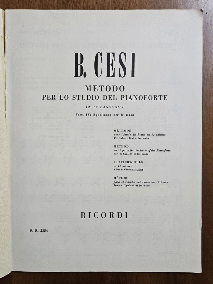 Metodo Per Lo Studio Del Pianoforte, Fasc 4: Eguaglianza Per Le Mani - Cesi 1974 - Immagine 3 di 4