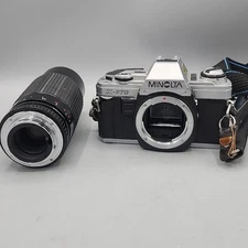 Minolta X-370 35mm Film SLR Camera  with 200mm Albinar Lens NOT TESTED Parts