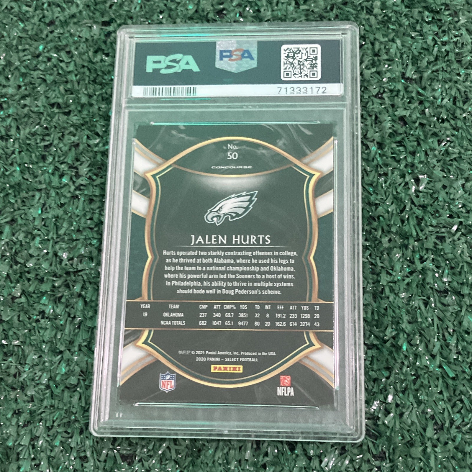 Panini 2020 Select Concourse Jalen Hurts #50 Rookie RC Base PSA 10 view 2