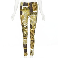VERSACE 2021 Mosaic Barocco brown gold print stretchy legging pant IT44 L