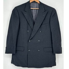 Ermenegildo Zegna Tindari Pinstripe Double Breasted Blazer Navy Blue Wool
