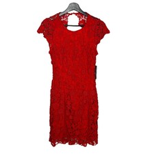 NWT Lulus Red Romance Language Crochet Lace Short Sleeve Open Back Dress Small