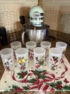Vintage Gay Fad Christmas Federal Frosted Angel Drinking Glass Tumbler Set Of 8
