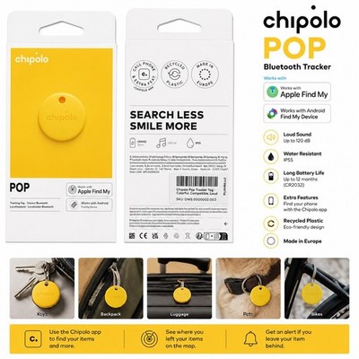 Chipolo POP Bluetooth Tracker Yellow Apple Find My & Android New Sealed