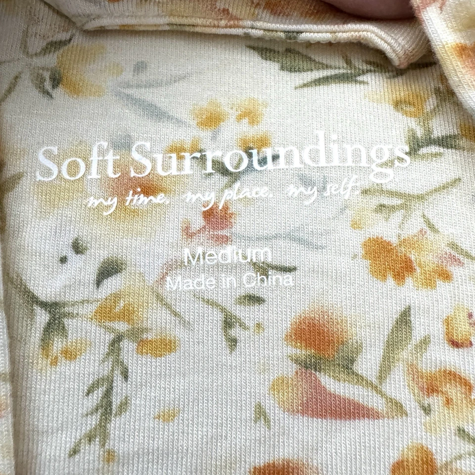 SOFT SURROUNDINGS Robe Medium Yellow Floral Blissful Magnolia SOFT Bamboo Knit - Image 4 of 4