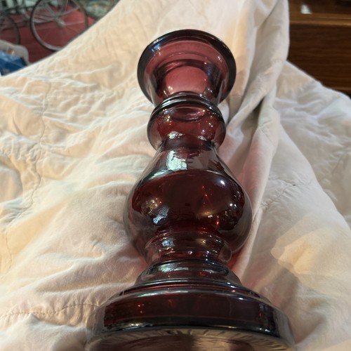 Glas lila Amethyst Farbe 12 "x 5" Vase Kerzenhalter schwer - Bild 2 von 12