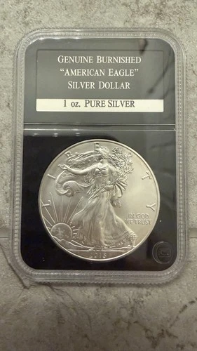2015 West Point Mint Genuine Burnished American Eagle Silver Dollar .999  Slab