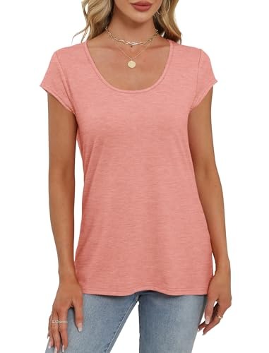 Womens Summer Tops 2025 Cap Sleeve U Neck T Shirts Short Sleeve Tshirts