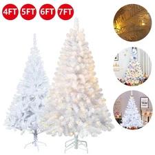 4/5/6/7ft Christmas Tree with Lights White Xmas Trees Holiday Home Store Indoor