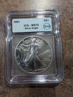 1991 American Silver Eagle MS70 ICG 🔥🔥🔥SEMI-KEY DATE