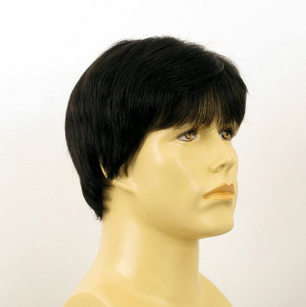 Perruque homme 100% cheveux naturel noir FRED 1b postiche toupet humain