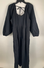 Universal Thread Black Tie Back Puff Sleeve Maxi Dress Tiered Small NEW