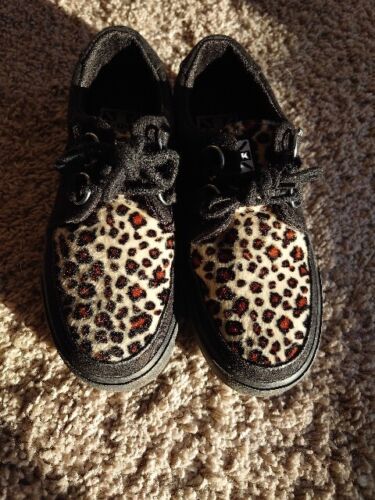 💥 T.U.K. Creeper Black Leopard/Canvas Upper - Girl Schuhe Gr.38, Rockabilly