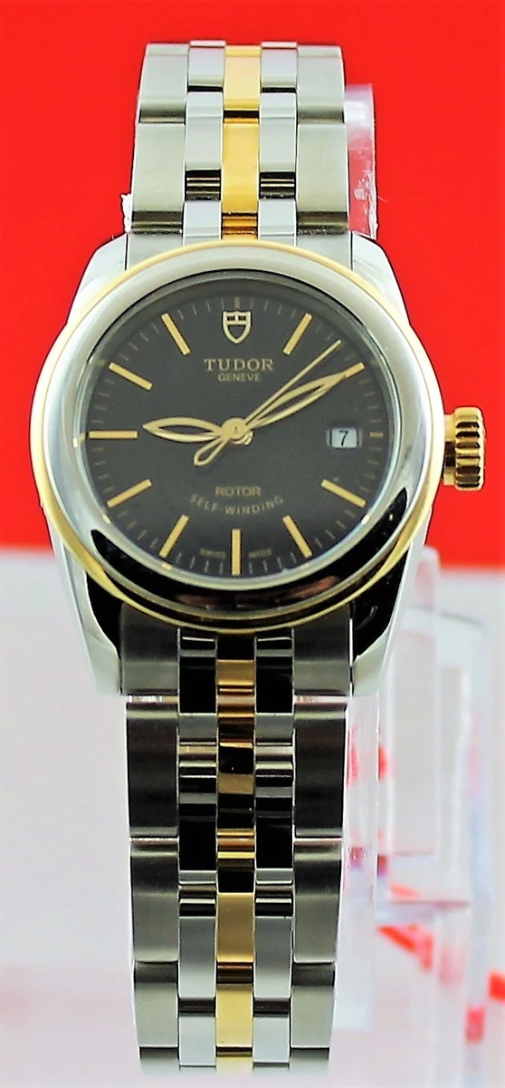 NEW TUDOR GLAMOUR DATE 51003 68013 26MM LADIES 18K GOLD BLACK