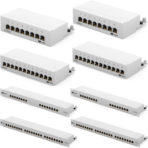 Patchpanel Cat6 Cat6a 12 8-Port 1HE RJ45 geschirmt Desktop Aufputz 1GB Profi LAN