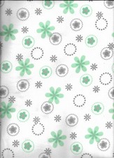 New Mint Spring Flowers and Dots on White Flannel Fabric by the Quarter-Yard