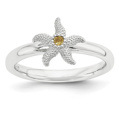 Lex & Lu Sterling Silver Stackable Expressions Citrine Starfish Ring LAL9067