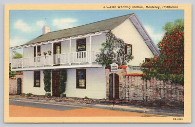Old Whaling Station monterey California  Linen Postcard Unposted