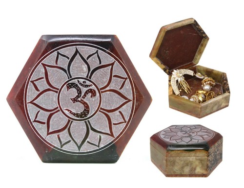 Soapstone Jewellery Box Trinket Hand Carved Keepsake Storage Organiser Box Gift - Picture 11 of 32