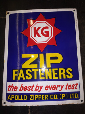 Vintage Original Porzellan Emaille Schild KG Reißverschluss Befestiger Apollo Co