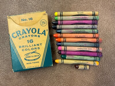 Vintage Crayola Binney & Smith Crayons with Rare No.16 25¢ Box and 12 Crayons