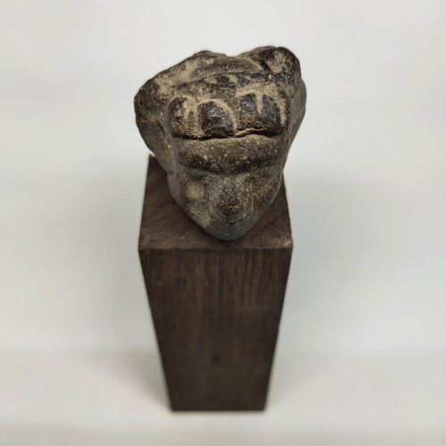 Antique Pre Colombian Artifact Terracota Head Statue Wood Base Tribal Fine Art - Picture 8 of 12