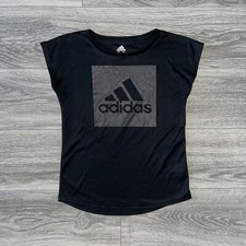 Adidas Graphic Athletic Short Sleeve T Shirt Tee Top Black Silver Big Girls L 14