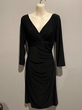 Women's LAUREN - RALPH LAUREN Black Faux Wrap Ruched Side Zip Dress Size 6