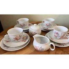 Czechoslovakia 15 pc Floral Tea Set Cups Plates Creamer Sugar Bowl Roses Floral