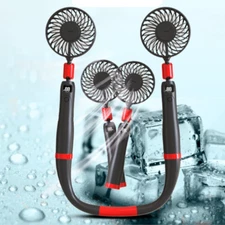 2 in 1 Hand-Held Fan mini Portable Hanging Lazy Neckband Fan Desk Fan+2x Battery