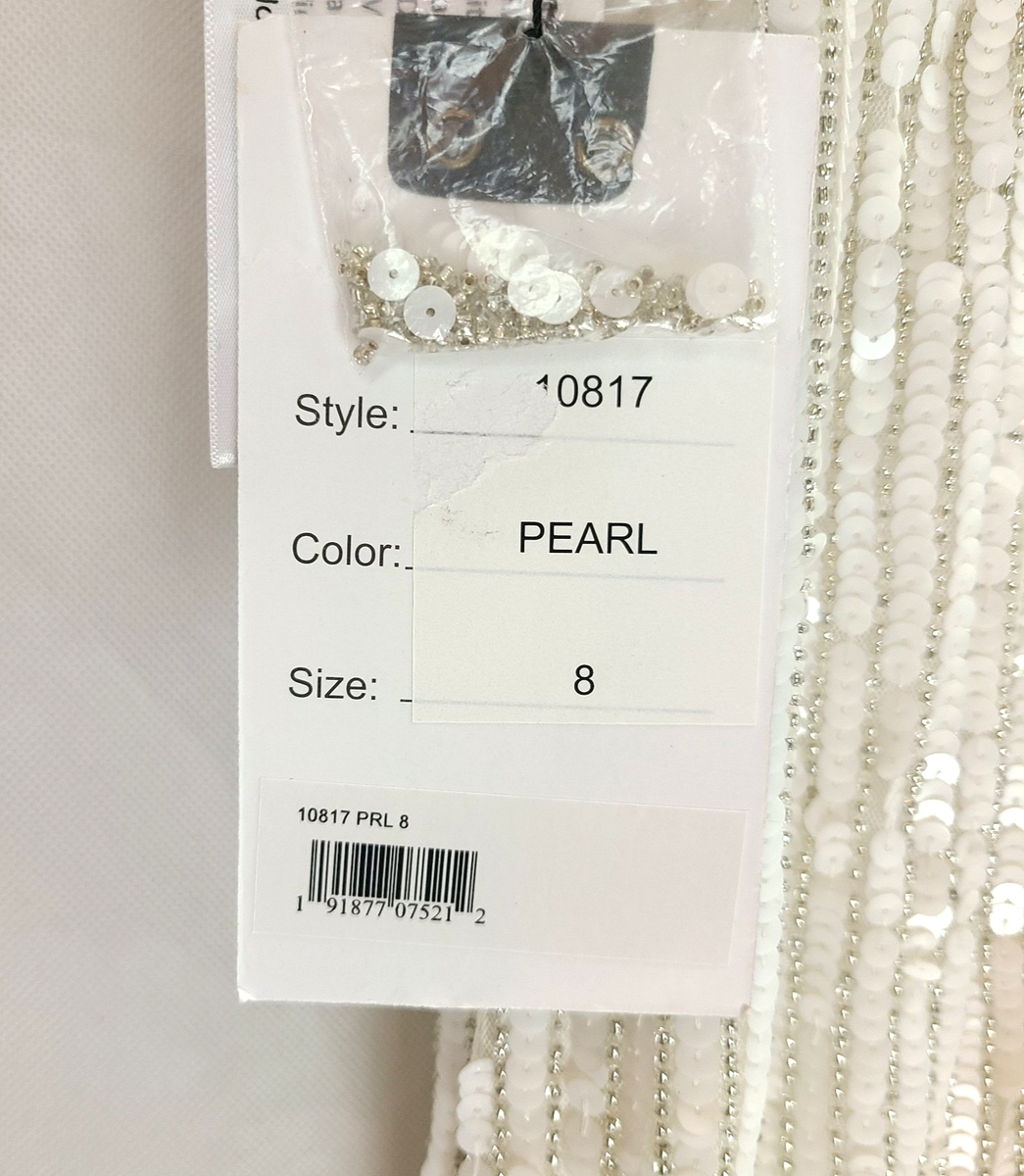 その他 Mac New MAC DUGGAL (10817) White Sequin & Silver Beads Spaghetti Strap